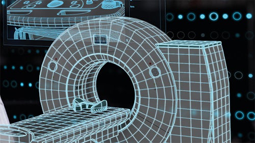 Image of blueprints and diagrams for an MRI machine